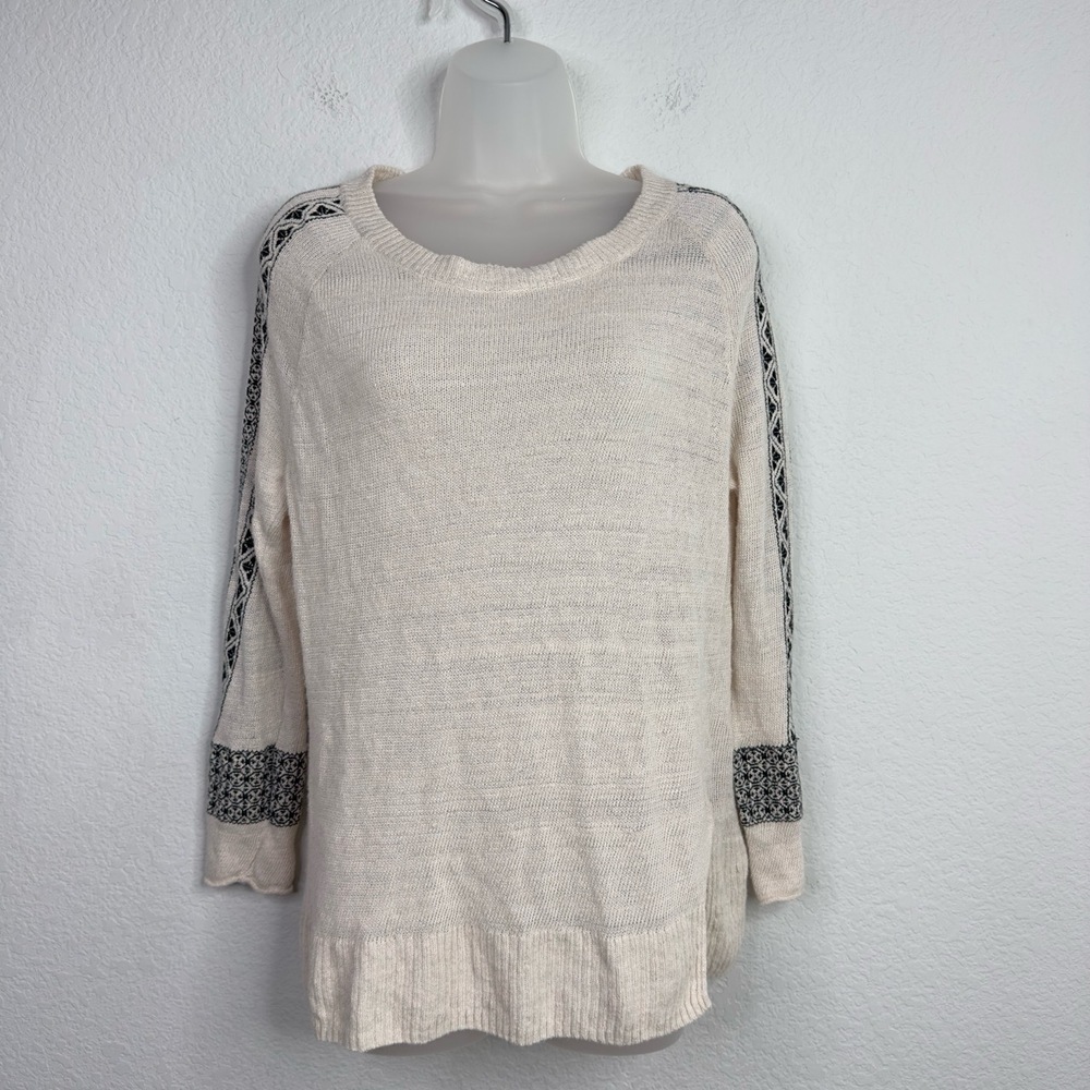 Madewell Sweater Womens S Tan Linen Long‎ Sleeve Abstract Knit Boho Coastal